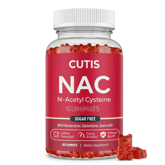 Bottle of Cutis NAC N-Acetyl Cysteine Gummies on a white background